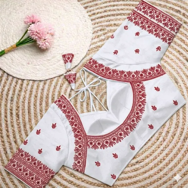 White_Unstitched_Blouse_Piece_With_Maroon_Embroidery_Border