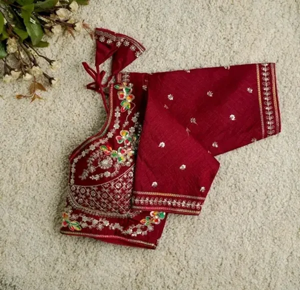 Maroon_Embellished_Blouse_With_Tassel_Tie