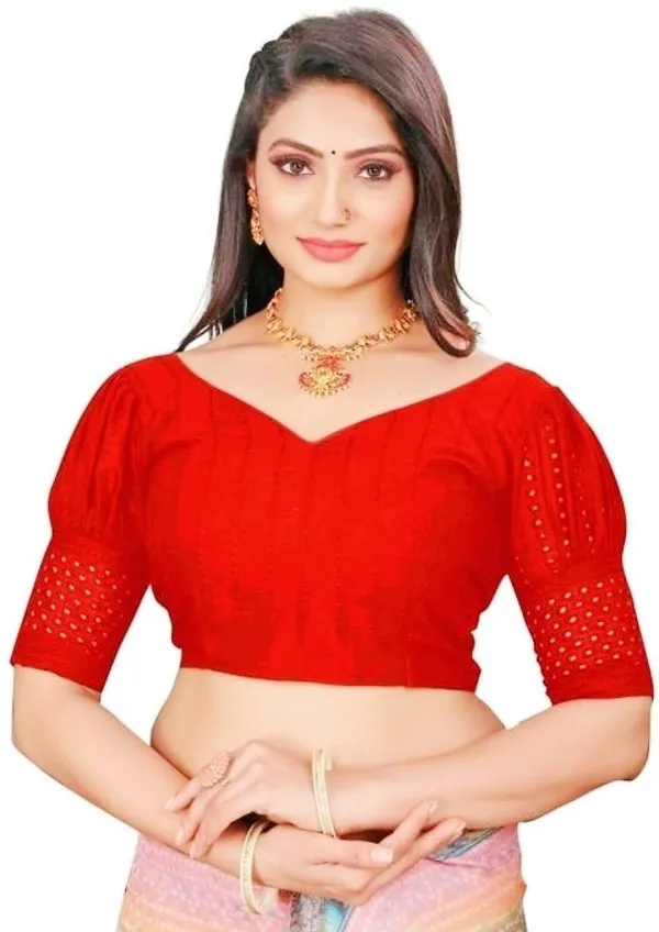 Red_Cotton_Blouse_With_Laser_Cut_Sleeves_And_V-Neck_Design