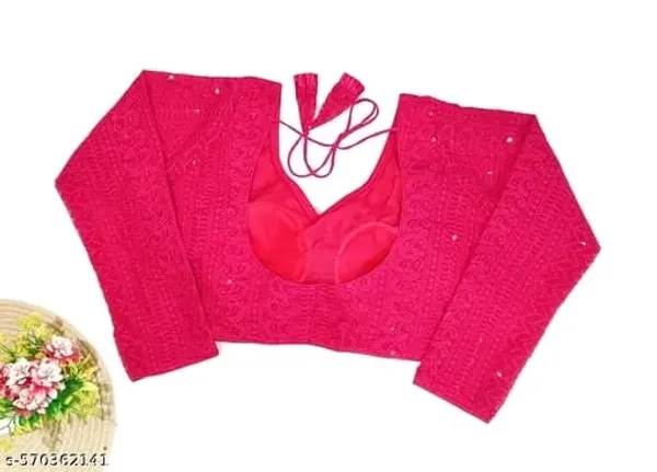 Pink_Sequin_Embellished_Readymade_Blouse_With_Tassel_Tie-Up