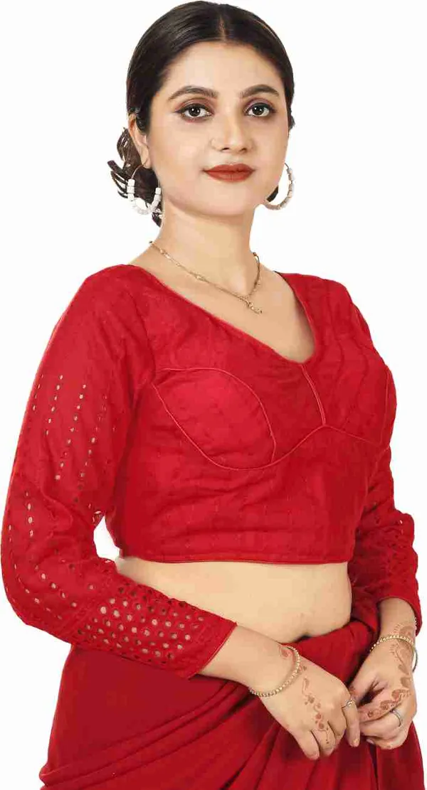 Red_Cotton_Silk_Embroidered_Blouse_With_Full_Sleeves_And_Back_Dori_Closure