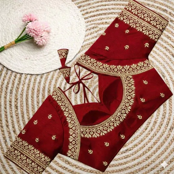 Maroon_Embroidered_Saree_Blouse_With_Tassel_Tie