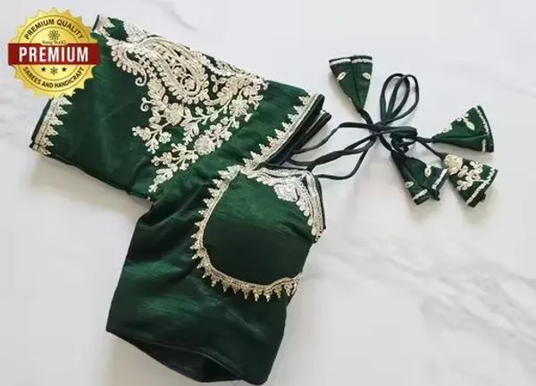 Premium_Embroidered_Readymade_Saree_Blouse_-_Bottle_Green_With_Silver_Zari_Work