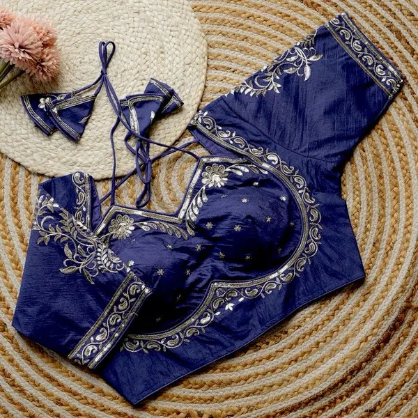 Royal_Blue_Embroidered_Blouse_With_Tassel_Tie-Up_Back