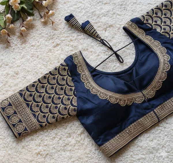 Navy_Blue_Embroidered_Blouse_With_Matching_Tassel_Latkans