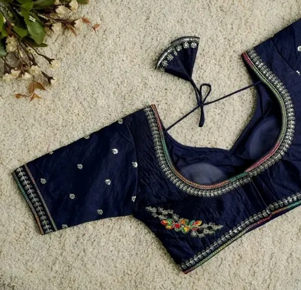 Navy_Blue_Embroidered_Blouse_With_Floral_And_Stone_Work