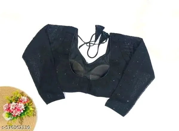 Black_Readymade_Embellished_Blouse_With_Tassel_Tie-Up