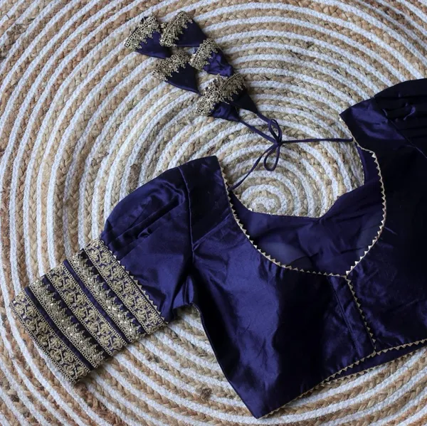 Designer_Navy_Blue_Embroidered_Silk_Blouse_With_Tassel_Latkan