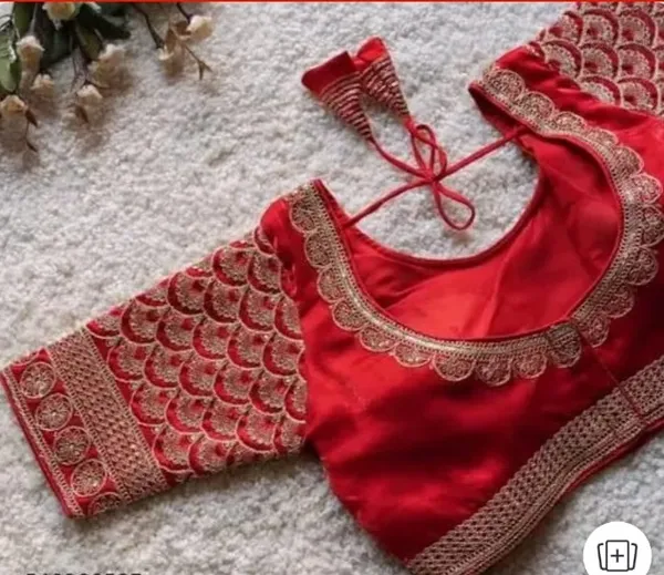 Red_Embroidered_Silk_Saree_Blouse_With_Golden_Lace_Work_And_Back_Tie-Up