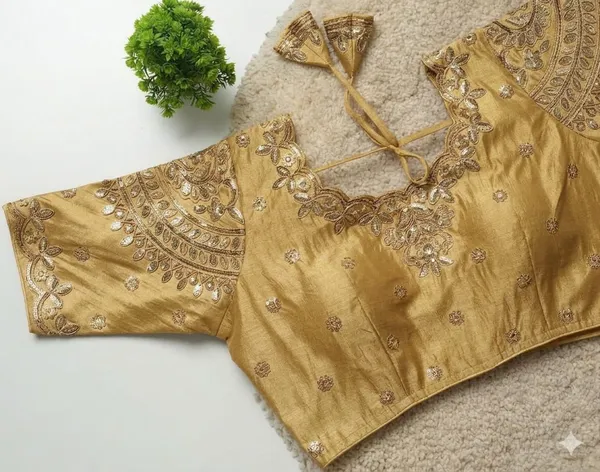 Golden_Embroidered_Saree_Blouse_With_Intricate_Beadwork