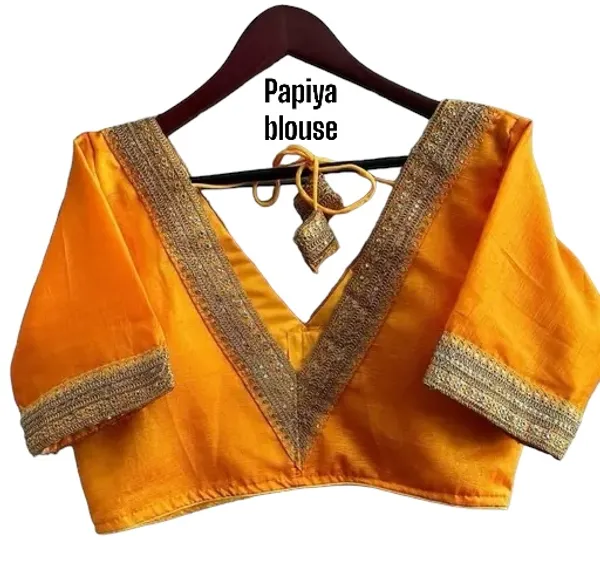 Papiya_Blouse_-_Designer_Orange_Satin_Blouse_With_Golden_Border_And_Tassel_Detail