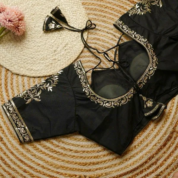 Black_Embroidered_Blouse_With_Gold_Detailing_And_Back_Tie-Up