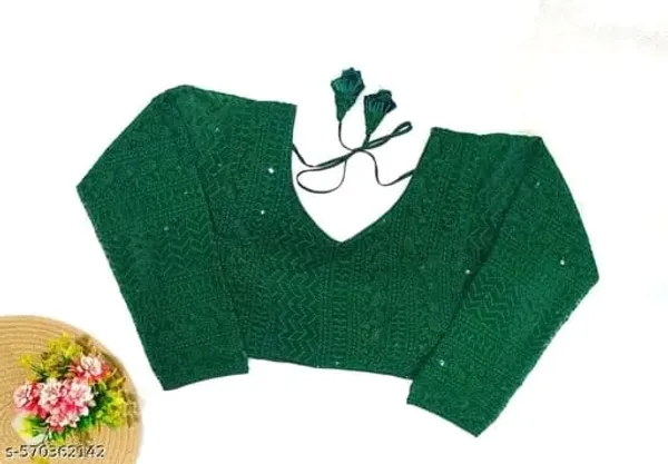 Green_Sequin_Work_Readymade_Blouse_With_Tassel_Tie-Up