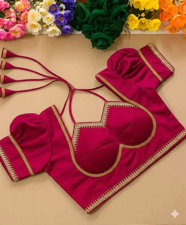Designer_Blouse_With_Intricate_Embroidered_Back_And_Puff_Sleeves_-_Magenta