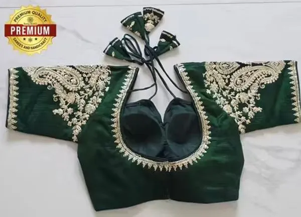 Premium_Embroidered_Readymade_Saree_Blouse_-_Bottle_Green_With_Silver_Zari_Work