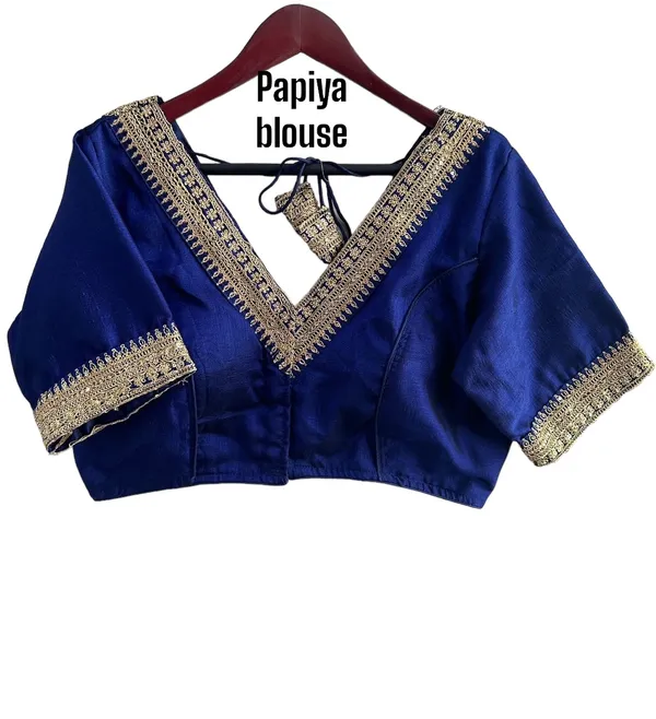 Royal_Blue_Satin_Blouse_With_Gold_Embroidered_Border_(Papiya_Blouse)