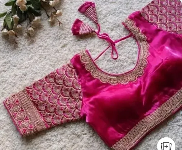 Magenta_Pink_Designer_Embroidered_Blouse_With_Scale_Pattern_And_Tassel_Detail