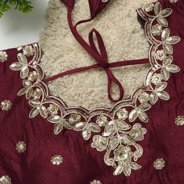 Maroon_Embroidered_Readymade_Saree_Blouse_With_Floral_Motifs