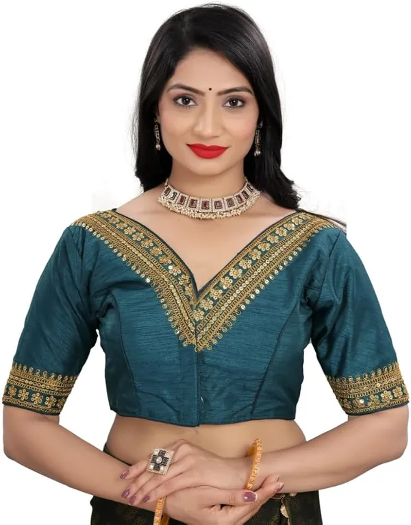Teal_Green_Embroidered_Blouse_With_Gold_Embellishments_And_Mirror_Work