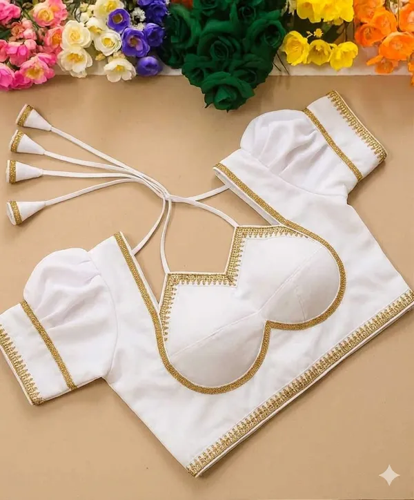 White_Crop_Top_With_Gold_Trim_And_Puff_Sleeves