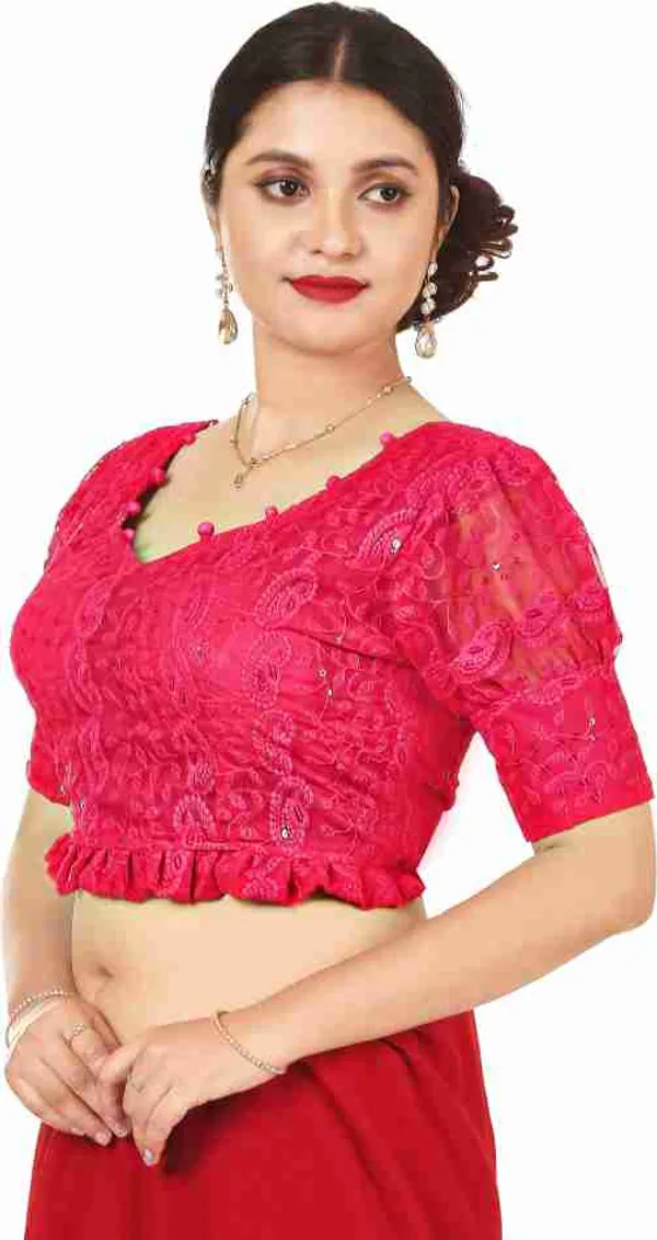 Pink_Net_Embroidered_Blouse_With_Puff_Sleeves_And_Back_Bow_Detail