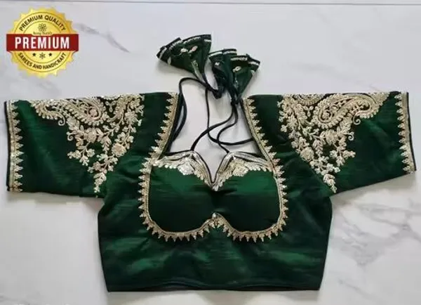 Premium_Embroidered_Readymade_Saree_Blouse_-_Bottle_Green_With_Silver_Zari_Work