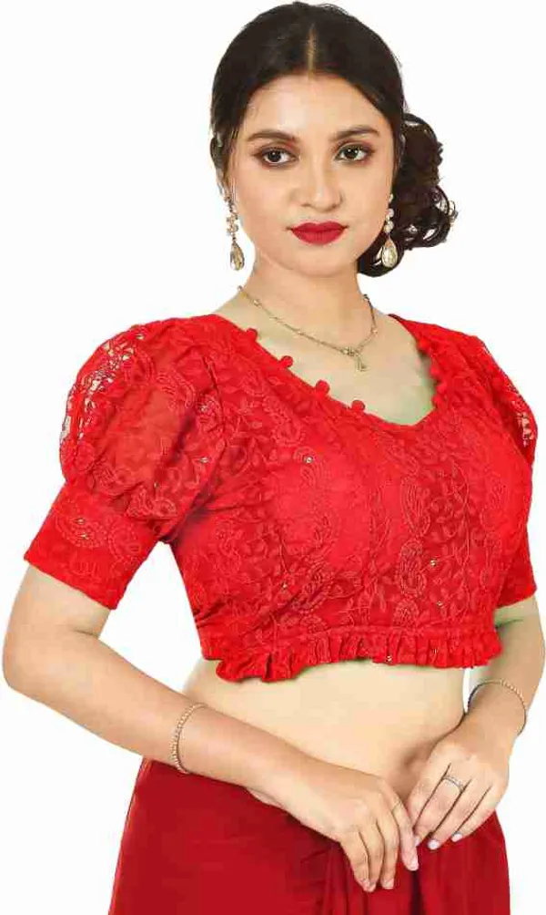 Red_Embroidered_Lace_Blouse_With_Puff_Sleeves_And_Ruffle_Hem