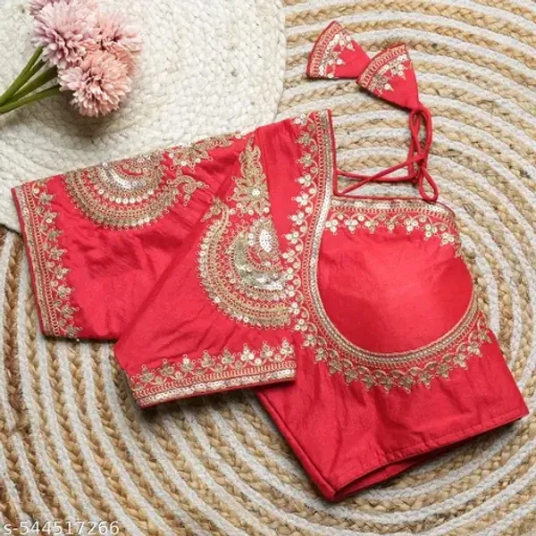Coral_Pink_Embroidered_Saree_Blouse_With_Golden_Zari_Work