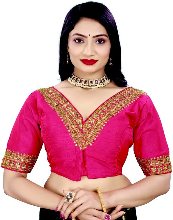Pink_Embroidered_Blouse_With_Golden_Zari_Border_And_Deep_V-Neckline