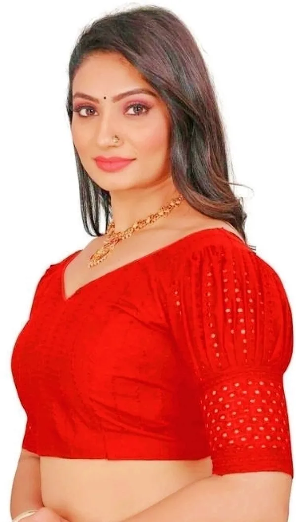 Red_Cotton_Blouse_With_Laser_Cut_Sleeves_And_V-Neck_Design