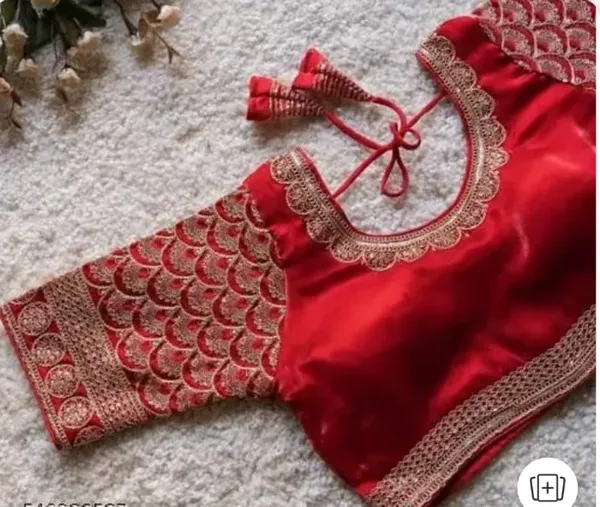Red_Embroidered_Silk_Saree_Blouse_With_Golden_Lace_Work_And_Back_Tie-Up