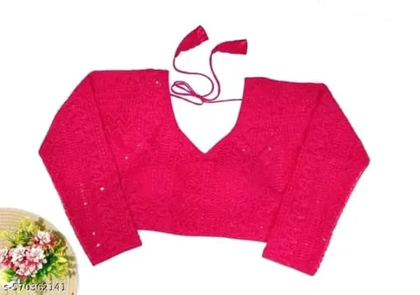Pink_Sequin_Embellished_Readymade_Blouse_With_Tassel_Tie-Up