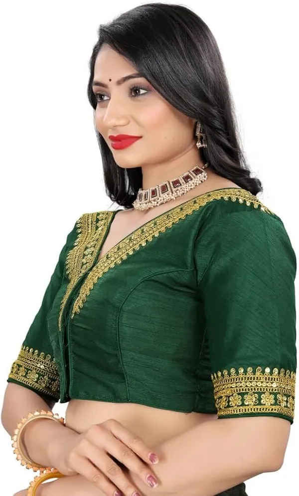 Dark_Green_Embellished_Saree_Blouse_With_Golden_Lace_Work