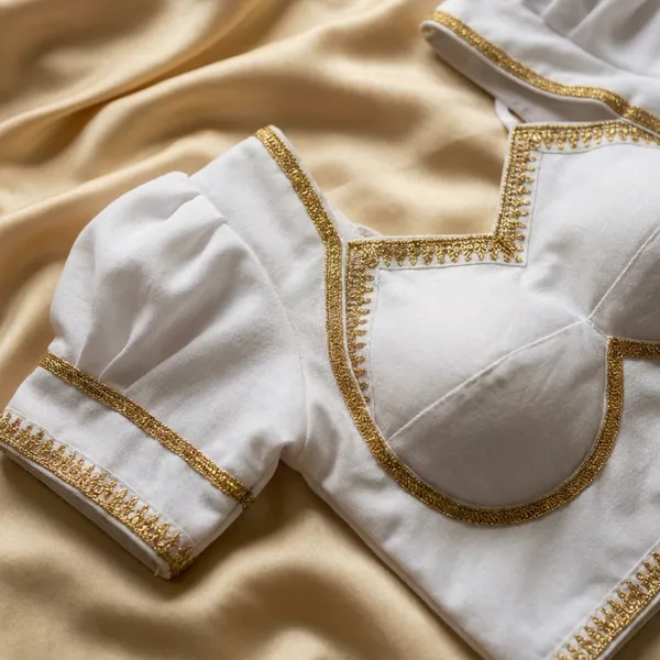 White_Crop_Top_With_Gold_Trim_And_Puff_Sleeves