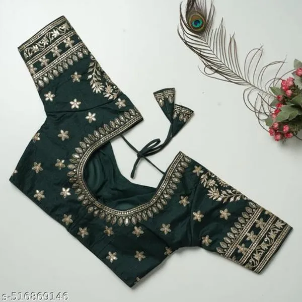 Embroidered_Blouse_With_Deep_Neck_And_Tassel_Detailing_-_Dark_Green