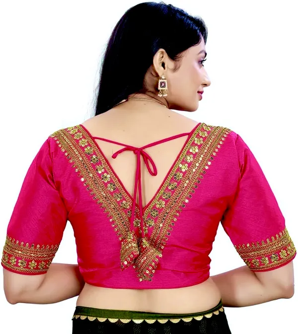 Pink_Embroidered_Blouse_With_Golden_Zari_Border_And_Deep_V-Neckline