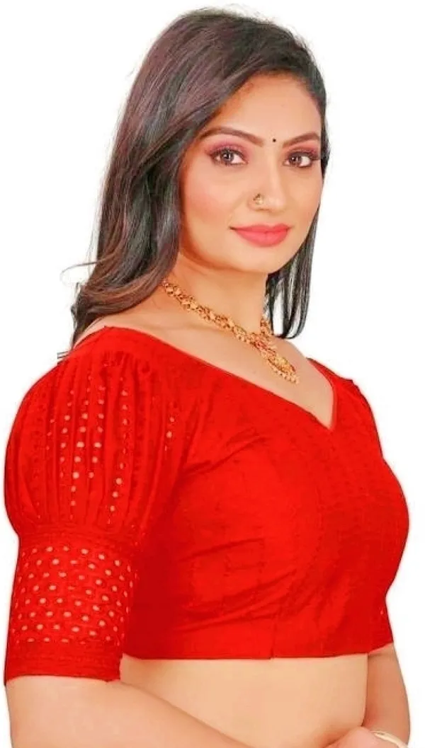 Red_Cotton_Blouse_With_Laser_Cut_Sleeves_And_V-Neck_Design