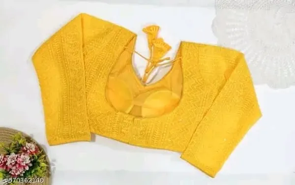 Yellow_Cotton_Embroidered_Blouse_With_Tassel_Tie