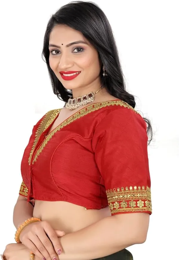 Red_Embellished_V-Neck_Blouse_With_Gold_Detailing
