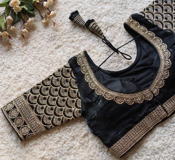 Black_Embroidered_Blouse_With_Golden_Scalloped_Neck_And_Matching_Sleeve_Design