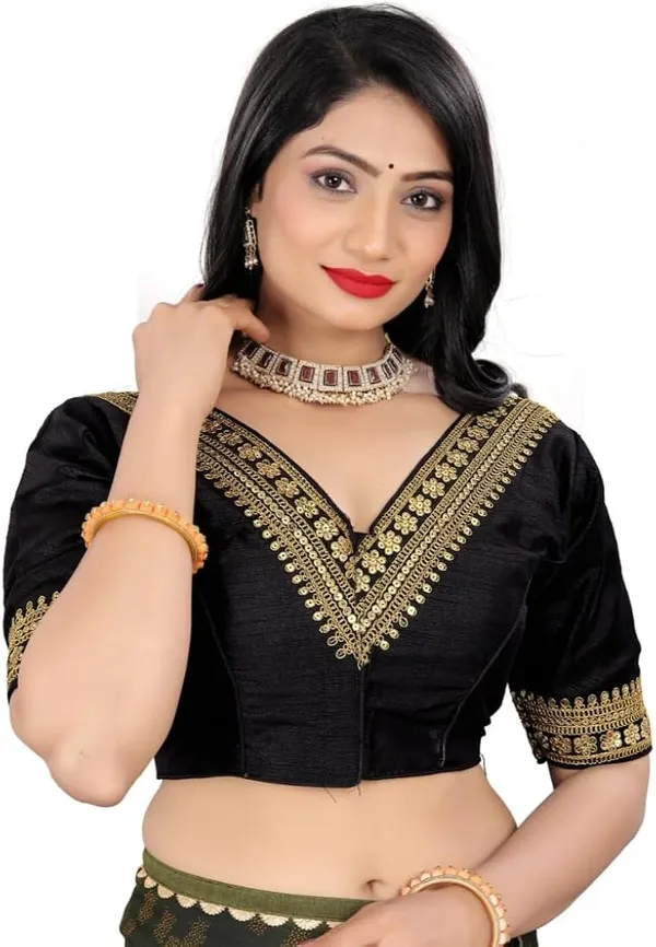Black_Designer_Blouse_With_Golden_Embroidery_And_V-Neck_Design