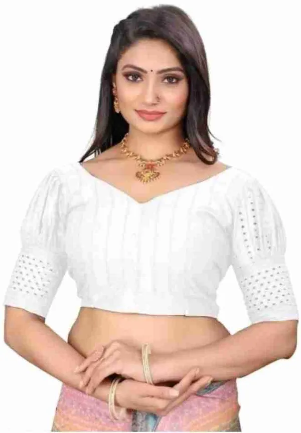 White_Embroidered_Cotton_Blouse_With_Puff_Sleeves_And_Back_Tie-Up