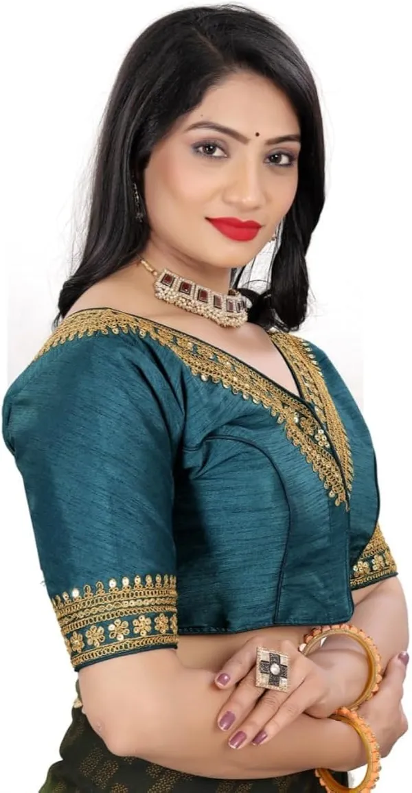 Teal_Green_Embroidered_Blouse_With_Gold_Embellishments_And_Mirror_Work