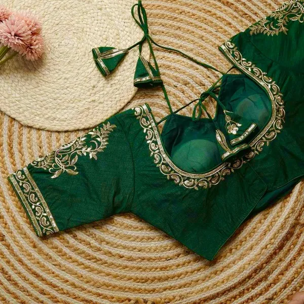 Emerald_Green_Embroidered_Blouse_With_Tassel_Tie-Up