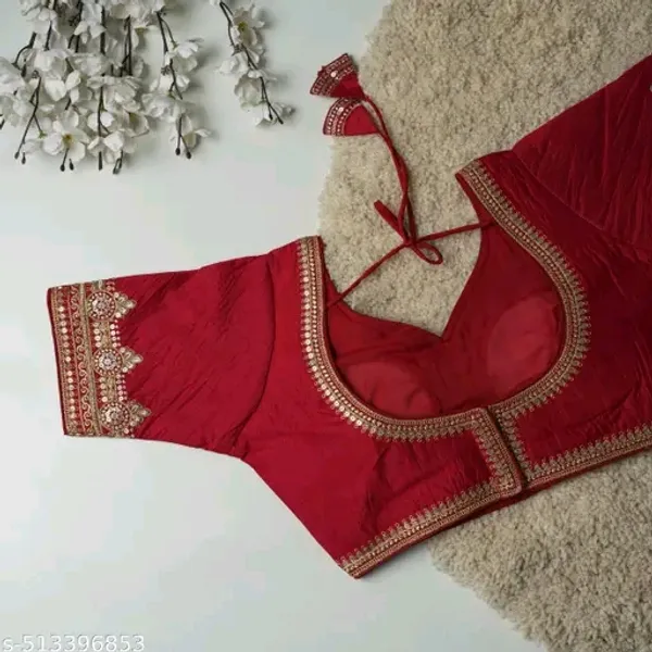 Red_Embellished_Readymade_Saree_Blouse_With_Back_Tie-Up