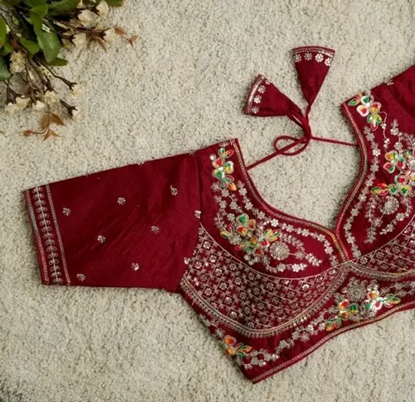 Maroon_Embellished_Blouse_With_Tassel_Tie