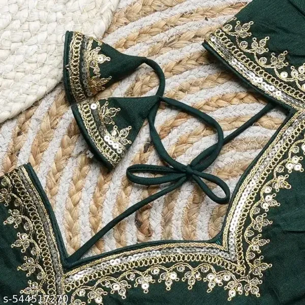 Dark_Green_Embroidered_Blouse_With_Golden_Lace_Detailing
