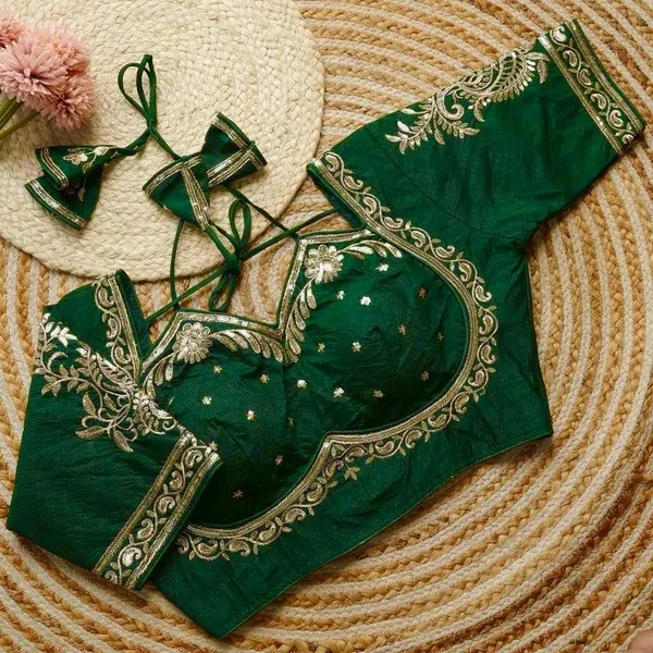 Emerald_Green_Embroidered_Blouse_With_Tassel_Tie-Up
