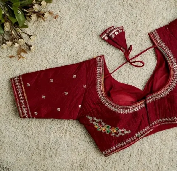 Maroon_Embellished_Blouse_With_Tassel_Tie