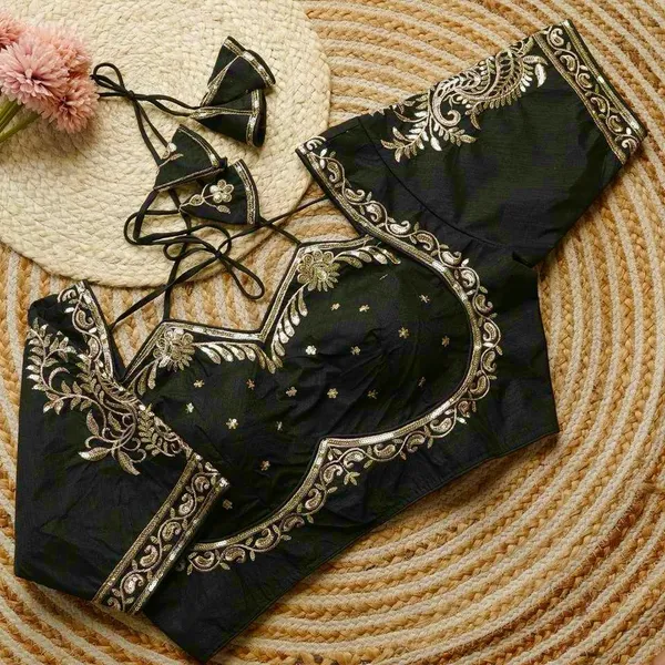 Black_Embroidered_Blouse_With_Gold_Detailing_And_Back_Tie-Up
